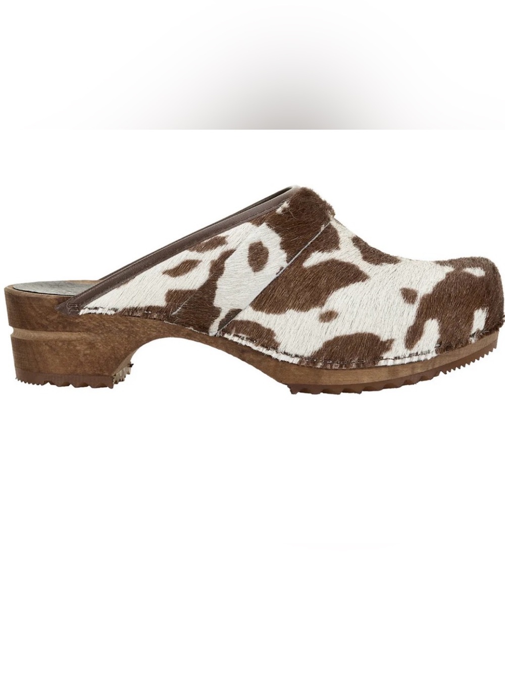 Sanita Cowhide Clogs in Brown and White